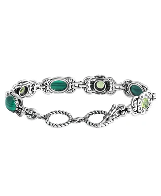 American West Jewelry Sterling Silver Malachite Peridot Concha Link Bracelet