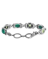 American West Jewelry Sterling Silver Malachite Peridot Concha Link Bracelet