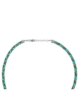 American West Jewelry Sterling Silver Multi-Color Braided Blue, Turquoise and Lime Leather Necklace