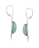 American West Jewelry Sterling Silver Green Turquoise Crown Detail Lever Back Earrings