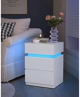 Slickblue Nightstand with Led Lights Adjustable Colors, 3-Drawer Bedside Table