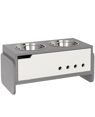 PawHut Elevated Dog Bowls w/ Slow Feeder Mat, Storage Cabinet