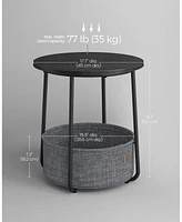 Slickblue Small Round Side End Table – Modern Nightstand with Fabric Basket for Storage