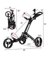 Gymax 3 Wheels Golf Push Pull Cart Folding Golf Pull Trolley w/ Adjustable Handle