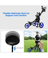 Gymax 3-Wheel Foldable Golf Push Pull Cart Trolley w/ Seat Adjustable Handle