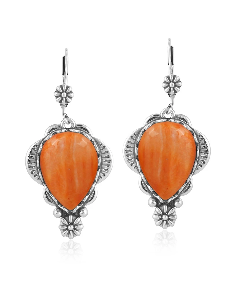 American West Jewelry Sterling Silver Orange Spiny Oyster Pear-Cut Concha Earrings