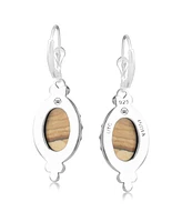 American West Jewelry Sterling Silver Picture Jasper Gemstone Crown Detail Lever Back Earrings