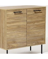LuxenHome Mid-Century Modern Wave 2-Door Cabinet with Metal Legs