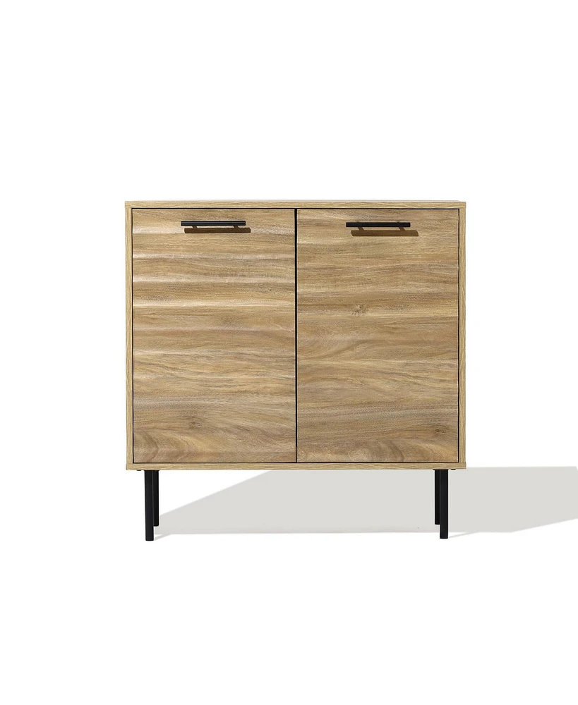 LuxenHome Mid-Century Modern Wave 2-Door Cabinet with Metal Legs