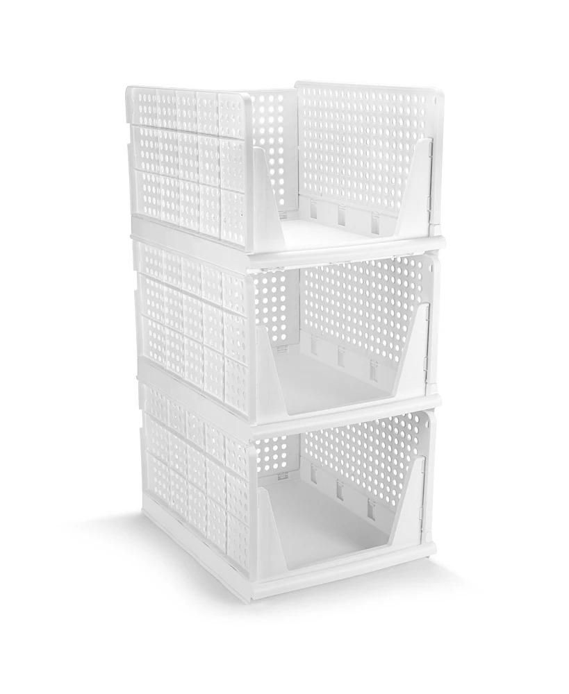 Sorbus Tier Open Front Plastic Stackable Baskets Stand - for closets, bedrooms, bathrooms