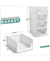 Sorbus 4 Tier Medium Open Front Plastic Stackable Baskets Stand - for closets, bedrooms, bathrooms, or pantries