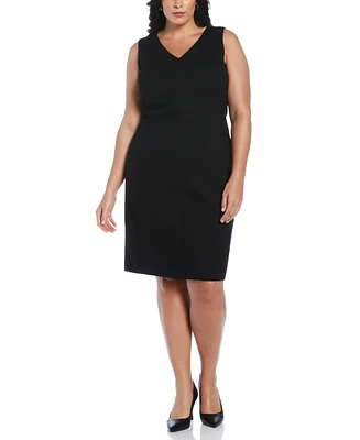 Rafaella Plus Gabardine V-Neck Sleeveless Sheath Dress