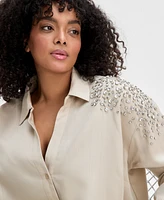 I.n.c. International Concepts Plus Rhinestone-Shoulder Tunic Shirt, Exclusively at Macy's