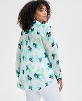 I.n.c. International Concepts Plus Floral-Print Georgette Tunic Shirt, Exclusively at Macy's