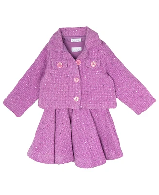 Sparkle & Shine Little Girls Sequin Tweed Skirt Dress with Jacket, 2-Piece Set