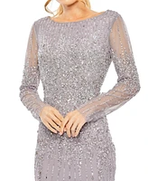 Mac Duggal Women's High Neck Sequin Embellished Long Sleeve A Line Gown