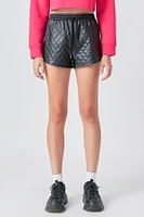 Grey Lab Women's Faux Leather Diamond Stitch Shorts