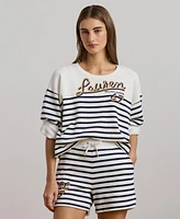 Lauren Ralph Women's Striped French Terry Cropped Sweatshirt