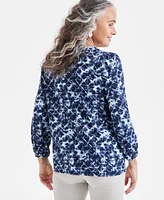 Style & Co Women's Printed Pintuck V-Neck Knit Top, Exclusively at Macy's