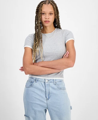 Hippie Rose Juniors' Ribbed Layered T-Shirt