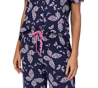 Cuddl Duds Women's Printed Collared Cropped Pajama Set