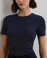 Lauren Ralph Women's Polka-Dot Stretch Cotton Crewneck Tee