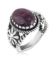 American West Jewelry Sterling Silver Purple Spiny Oyster Concha Flower Ring, Size 9