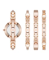 Anne Klein Women's Quartz Pink Enamel and Rose Gold-Tone Metal Alloy Bangle Watch Set, 32mm