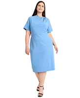 Maggy London Plus Asymmetric-Neck Short-Sleeve Dress