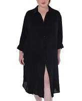 Raviya Plus Button-Down Midi Cover-Up Dress