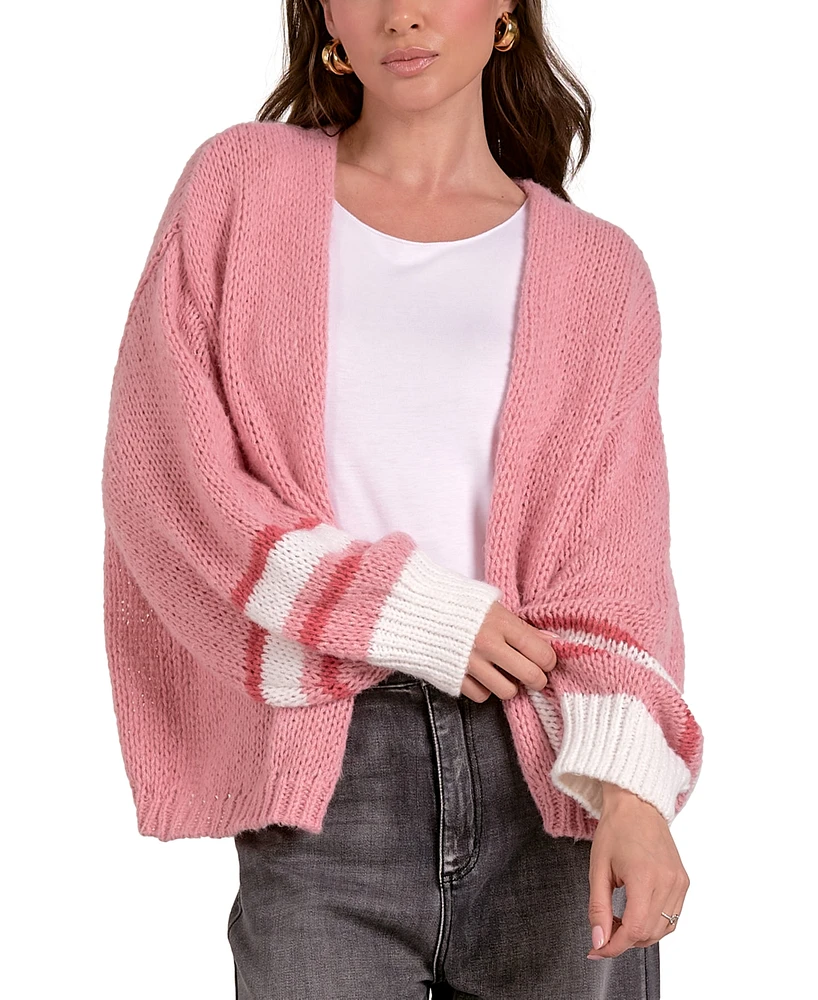 Elan Women's Cotton Collarless Open-Front Knit Cardigan