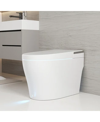 DeerValley Smart Toilet Elongated 1 Piece 1.28GPF Fully Glazed Toilet with Heated Seat & Foot Kick Flush & Night Light