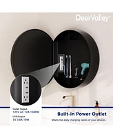 DeerValley 24'' Round Framed Led Lights Wall Mounted Medicine Cabinets With Mirrors, Defogger, Stepless Dimming, Built-In Outlet