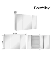 DeerValley 40'' W x 24'' H Led Bathroom Mirrors With Anti-Fog, Dimmer, Bluetooth Speaker, 3 Doors, Memory Vanit