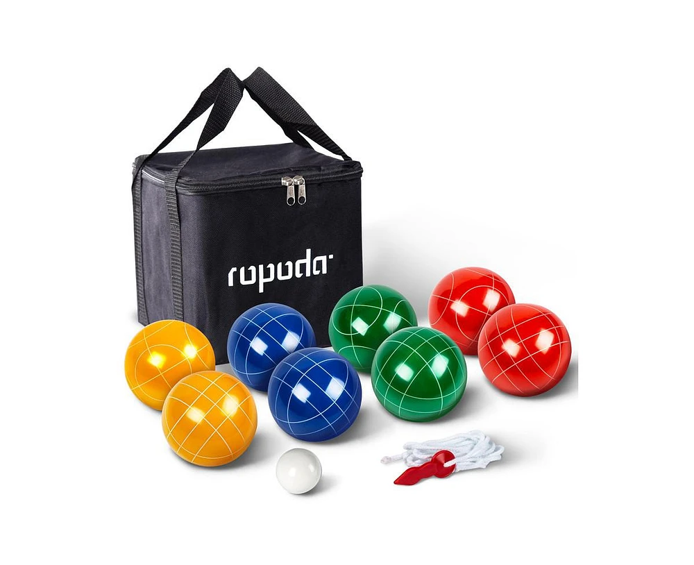 ropoda 90mm Bocce Ball Set with 8 Balls, Pallino, Case and Measuring Rope for Backyard, Lawn, Beach & More