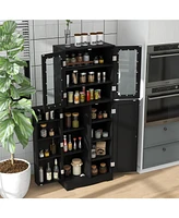 Gouun Tall Kitchen Pantry Cabinet with Dual Tempered Glass Doors and Shelves