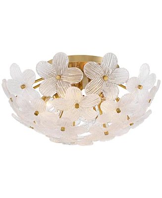 Possini Euro Design Filoli 20" Modern Semi Flush-Mount Ceiling Light Fixture Kitchen Foyer Hallway Flower Unique Gold Finish Glass Metal Bedroom Bathr