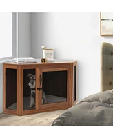 Gouun Corner Dog Kennel with Mesh Door and Cushion