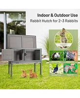 Gouun Small Elevated Rabbit Hutch with Hinged Asphalt Roof and Removable Tray