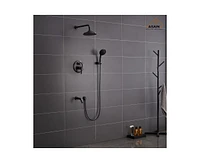Casainc Wall Mount 3 Funtions Rainfall Shower System with Setting Handheld, Bath Spout, Rough-In Valve and Diverter