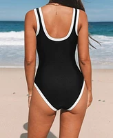 Cupshe Women's Scoop Neck Color Block U Back Wide Straps Bonded One Piece Swimsuit