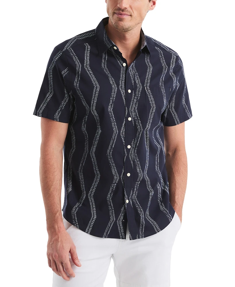 Nautica Men's Short Sleeve Button-Front Wave Print Shirt