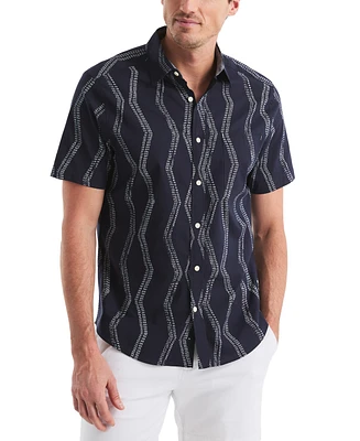 Nautica Men's Short Sleeve Button-Front Wave Print Shirt