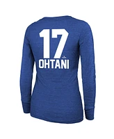 Majestic Women's Shohei Ohtani Royal Los Angeles Dodgers 2024 World Series Champions Name Number Tri-Blend Long Sleeve Scoop Neck T-Shirt