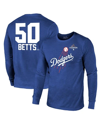 Majestic Men's Royal Los Angeles Dodgers 2024 World Series Champions Name Number Tri-Blend Long Sleeve T-Shirt