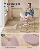 Slickblue Criss Cross Armless Office Chair with Wheels, Adjustable Height, Swivel Desk & Vanity Wide Cotton-Linen Seat