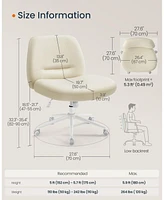 Slickblue Criss Cross Armless Office Chair with Wheels, Adjustable Height, Swivel Desk & Vanity Wide Cotton-Linen Seat
