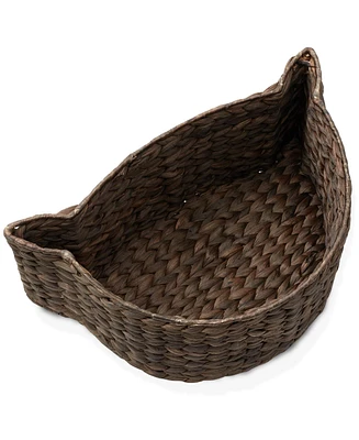 Casafield Cat Shaped Storage Basket - Natural, Large Water Hyacinth Pet Toy Bin Organizer