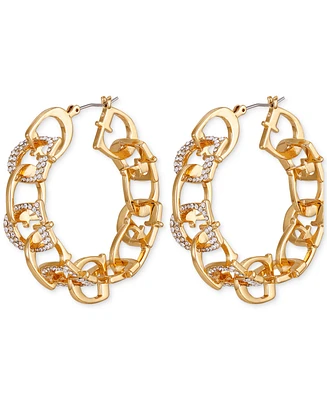 Guess Gold-Tone Pave G Link Medium Hoop Earrings, 1.75"