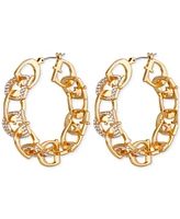 Guess Gold-Tone Pave G Link Medium Hoop Earrings, 1.75"